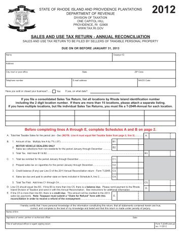sales and use tax return - annual reconciliation - Rhode Island ...