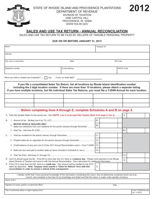 sales and use tax return - annual reconciliation - Rhode Island ...