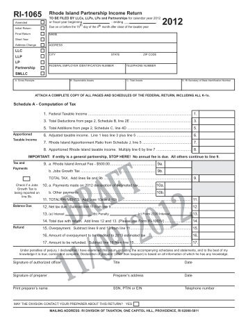 RI-1065 Rhode Island Partnership Income Return