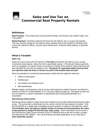 Sales and Use Tax on Commercial Property Rental - Florida Sales ...