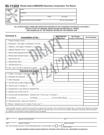 RI-1120X Rhode Island AMENDED Business Corporation Tax ...