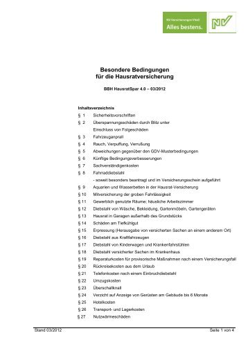 BBH HausratSpar 4.0 - NV Versicherung