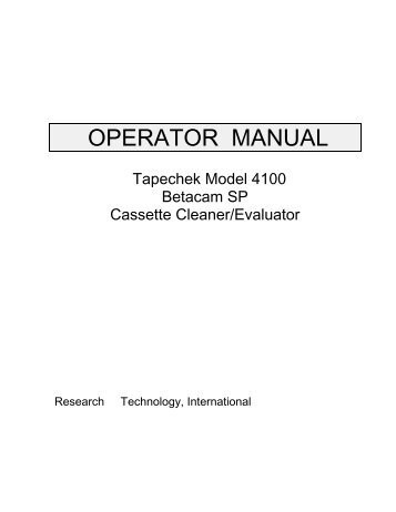 TapeChek 4100 Series Instruction Manual - RTI