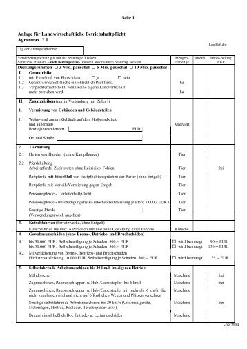 Anlagebogen Agrarmax. 2.0 - NV Versicherung