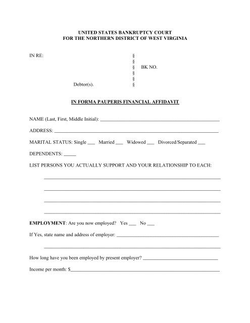 In Forma Pauperis Affidavit Pdf Northern District Of West Virginia