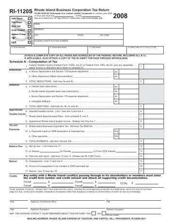 RI-1120S Rhode Island Business Corporation Tax Return