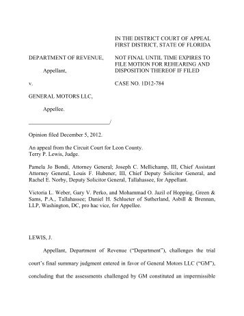 Department of Revenue v. General Motors, LLC - Florida Sales Tax ...