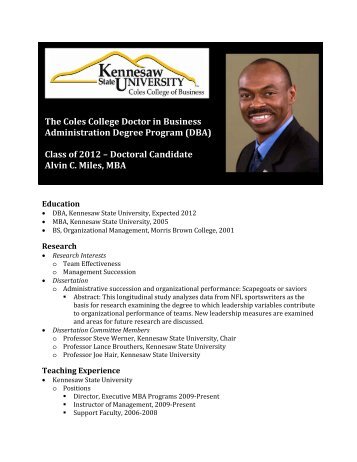 Doctoral Candidate Alvin C. Miles, M - Coles College of Business