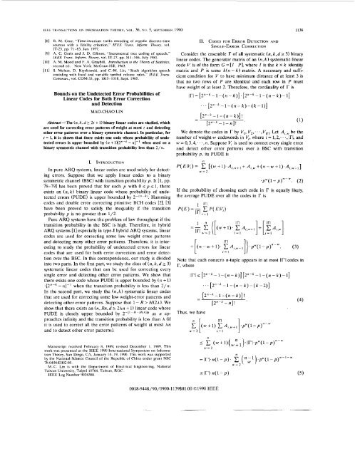Bounds on the undetected error probabilities of linear ... - IEEE Xplore
