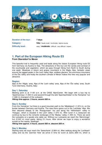 1. Part of the European Hiking Route E5 - Alpinschule OASE-Alpin