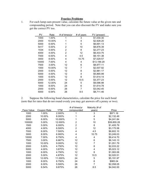 Practice Problems 1. For each lump-sum present value, calculate ...