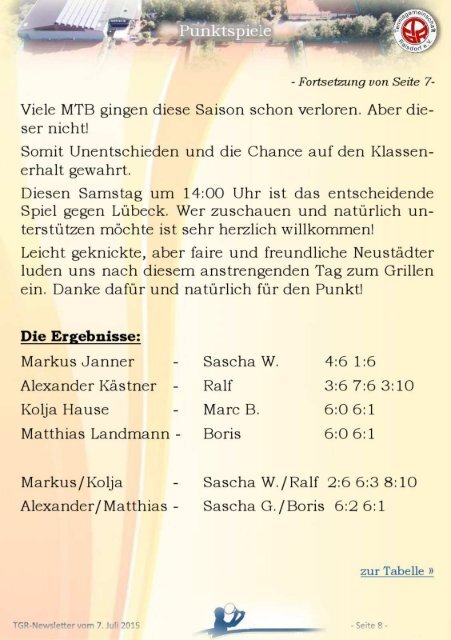 TGR Newsletter vom 16.7.2015