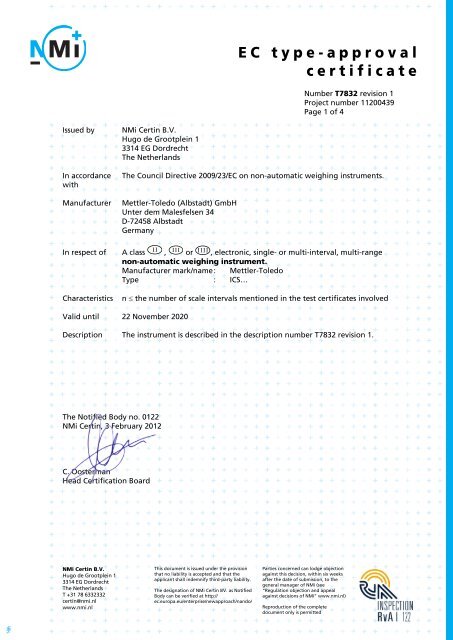 EC type-approval certificate - Mettler Toledo