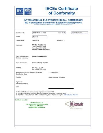 IECEx Certificate of Conformity - Mettler Toledo