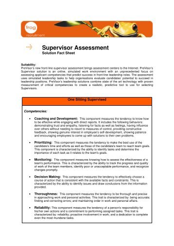 Supervisor Assessment - Frog Recruitment