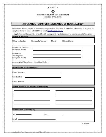 application form for registration of travel agency - Ministry of Tourism ...