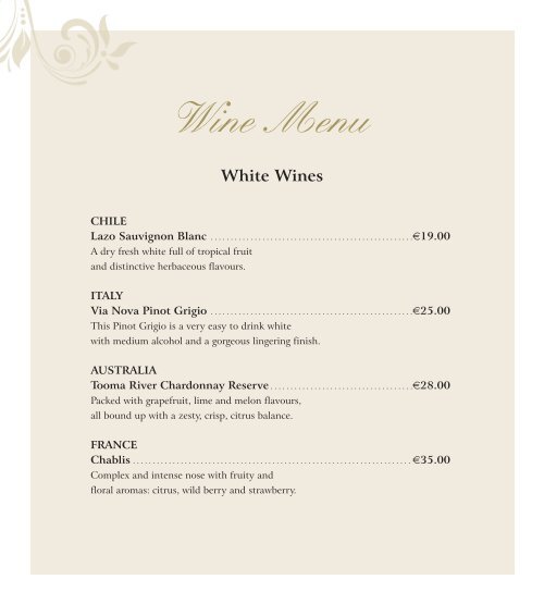 Wine Menu - Bracken Court Hotel