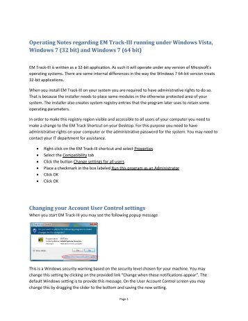 Special Instructions for Windows Vista and Windows 7 installations