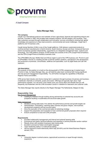 Sales Manager Italy - Provimi