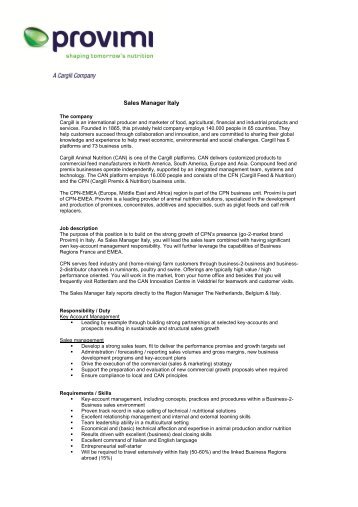 Sales Manager Italy - Provimi
