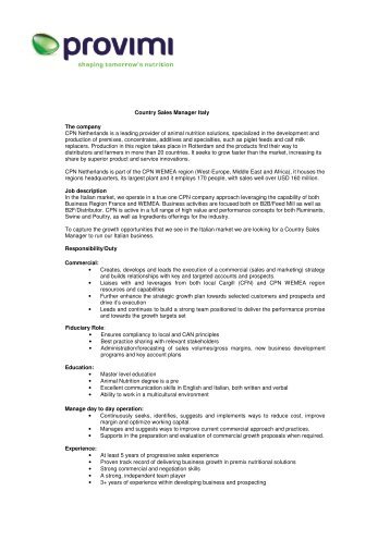 Country Sales Manager Italy The company CPN ... - Provimi