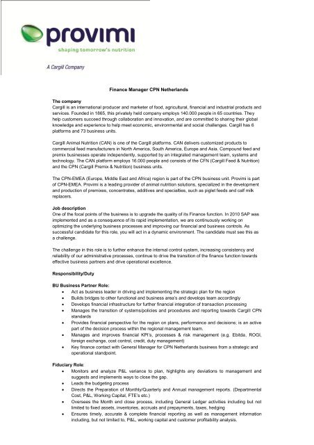 Finance Manager CPN Netherlands - Provimi