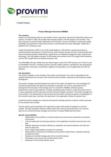 Product Manager Ruminants WEMEA - Provimi