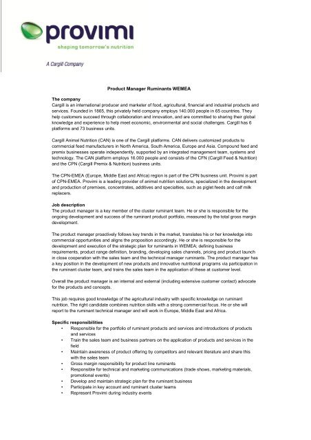 Product Manager Ruminants WEMEA - Provimi
