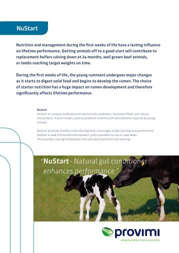 NuStart - Natural gut conditioner enhances performance ” “ - Provimi