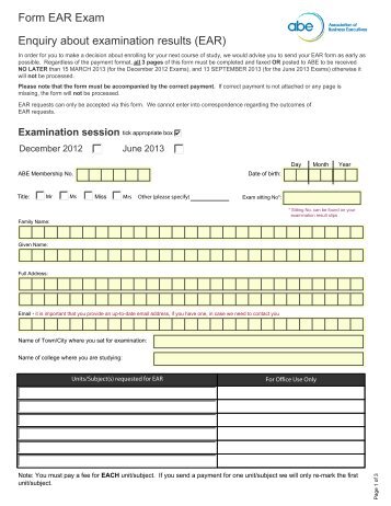 Form EAR Exam Enquiry about examination results (EAR)