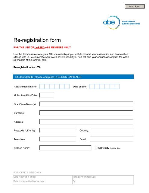 Re-registration form - Association of Business Executives