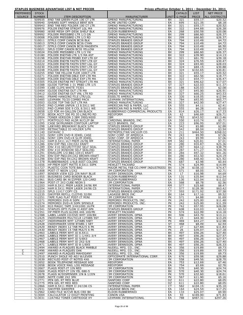 STAPLES BUSINESS ADVANTAGE LIST & NET PRICER Prices ...