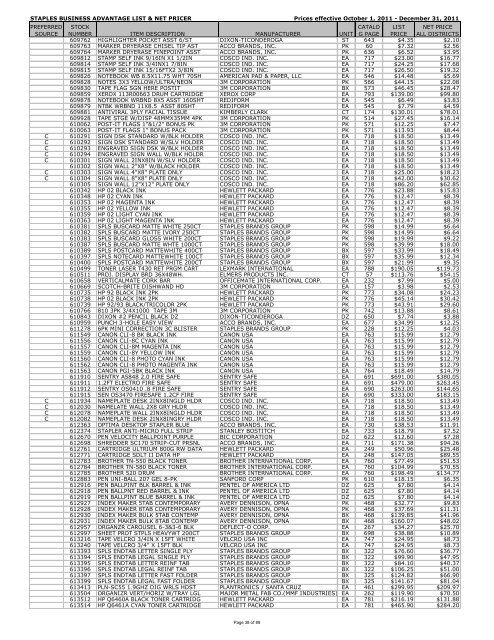 STAPLES BUSINESS ADVANTAGE LIST & NET PRICER Prices ...