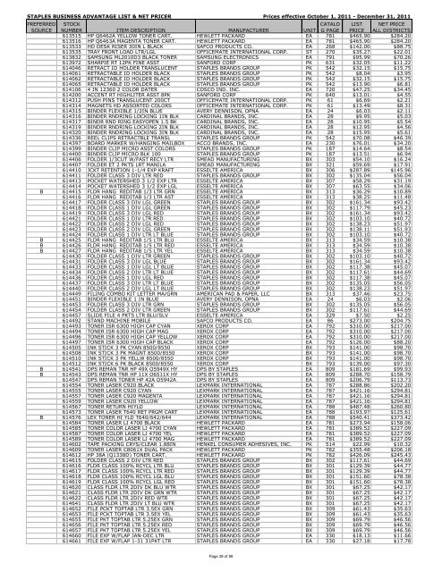 STAPLES BUSINESS ADVANTAGE LIST & NET PRICER Prices ...