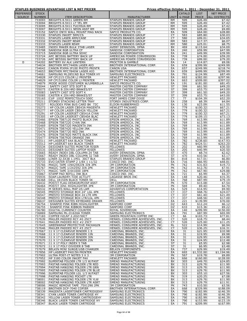 STAPLES BUSINESS ADVANTAGE LIST & NET PRICER Prices ...