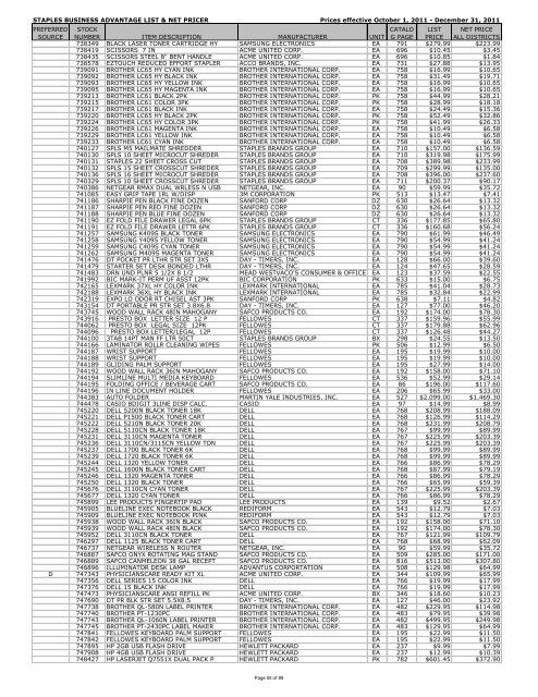 STAPLES BUSINESS ADVANTAGE LIST & NET PRICER Prices ...