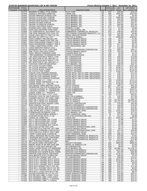 STAPLES BUSINESS ADVANTAGE LIST & NET PRICER Prices ...