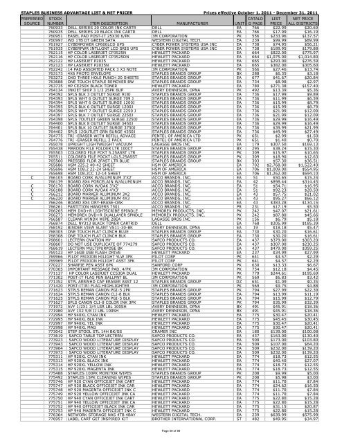 STAPLES BUSINESS ADVANTAGE LIST & NET PRICER Prices ...