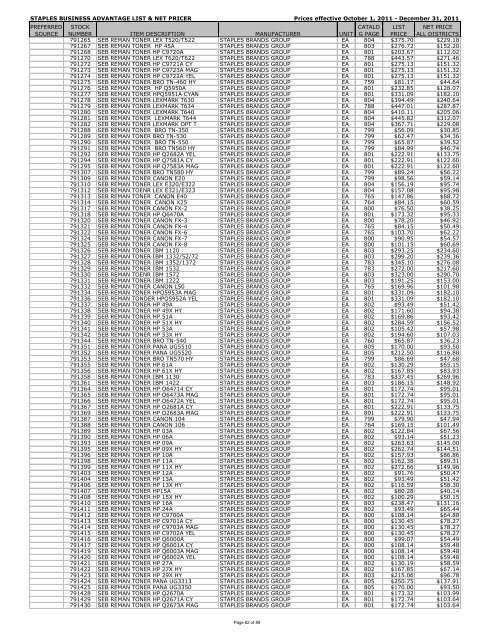 STAPLES BUSINESS ADVANTAGE LIST & NET PRICER Prices ...