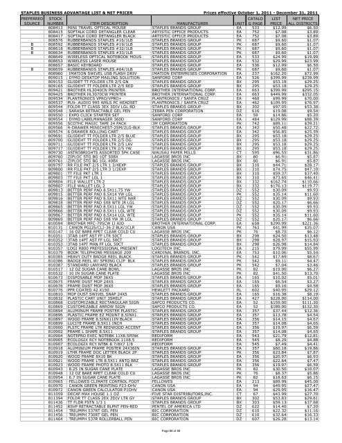 STAPLES BUSINESS ADVANTAGE LIST & NET PRICER Prices ...