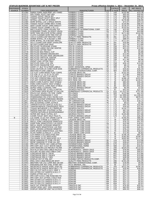 STAPLES BUSINESS ADVANTAGE LIST & NET PRICER Prices ...