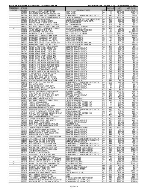 STAPLES BUSINESS ADVANTAGE LIST & NET PRICER Prices ...