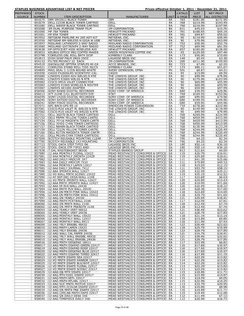 STAPLES BUSINESS ADVANTAGE LIST & NET PRICER Prices ...