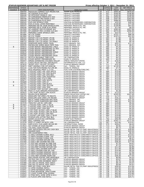 STAPLES BUSINESS ADVANTAGE LIST & NET PRICER Prices ...