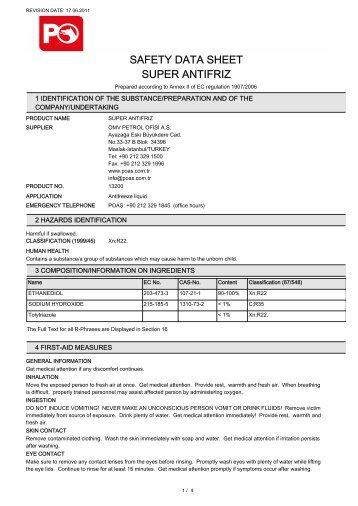 SAFETY DATA SHEET SUPER ANTIFRIZ - Petrol Ofisi