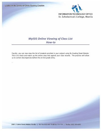 Online Viewing of Class List How-to - St. Scholastica's College Manila