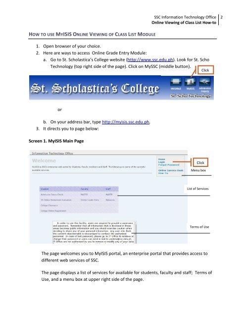 Online Viewing of Class List How-to - St. Scholastica's College Manila