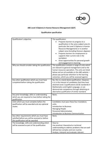 ABE Level 4 Diploma in Human Resource Management (QCF ...