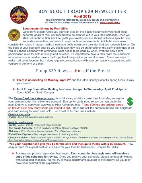 BOY SCOUT TROOP 629 NEWSLETTER