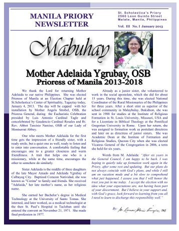 Mother Adelaida Ygrubay, New Prioress of Manila - St. Scholastica's ...